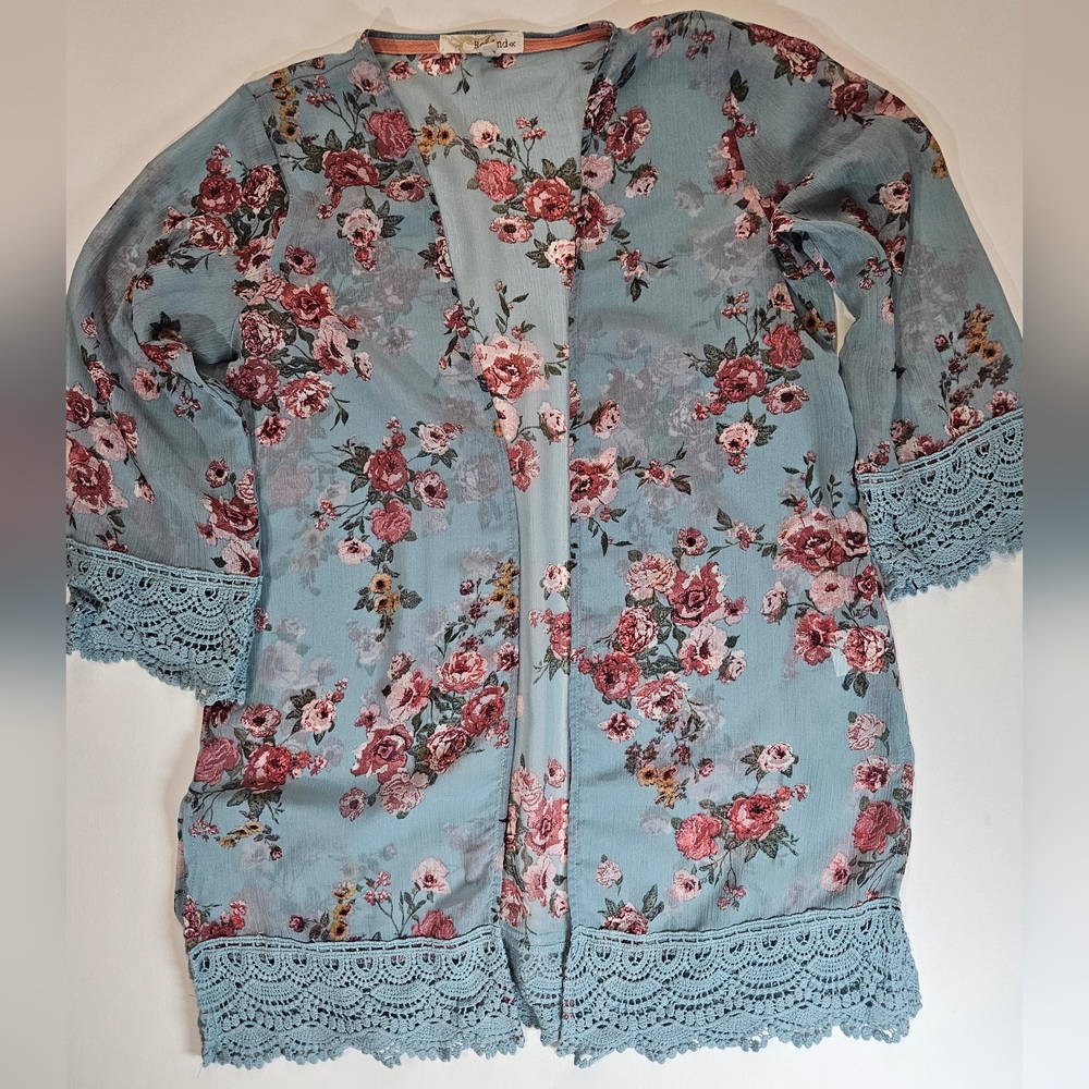 Rewind Lightweight Cardigan Womens XS Pastel Blue Pink Floral Boho Cottagecore
